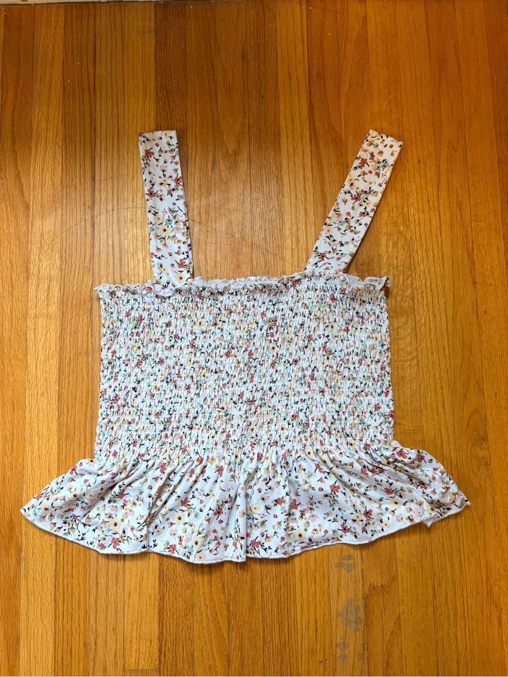 Smocked Floral Ruffle Tank Top